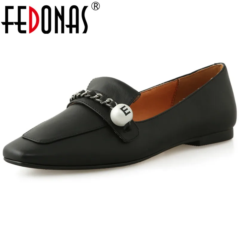FEDONAS/Женская обувь на плоской подошве с металлическим украшением; Обувь из натуральной кожи на низком каблуке; Женская Осенняя обувь; Новейш...