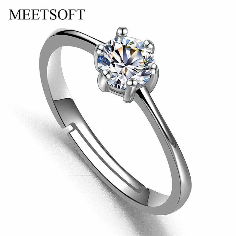 

MEETSOFT, классическое минималистичное глянцевое круглое Открытое кольцо из стерлингового серебра 925 пробы с цирконием для женщин, ювелирные и...