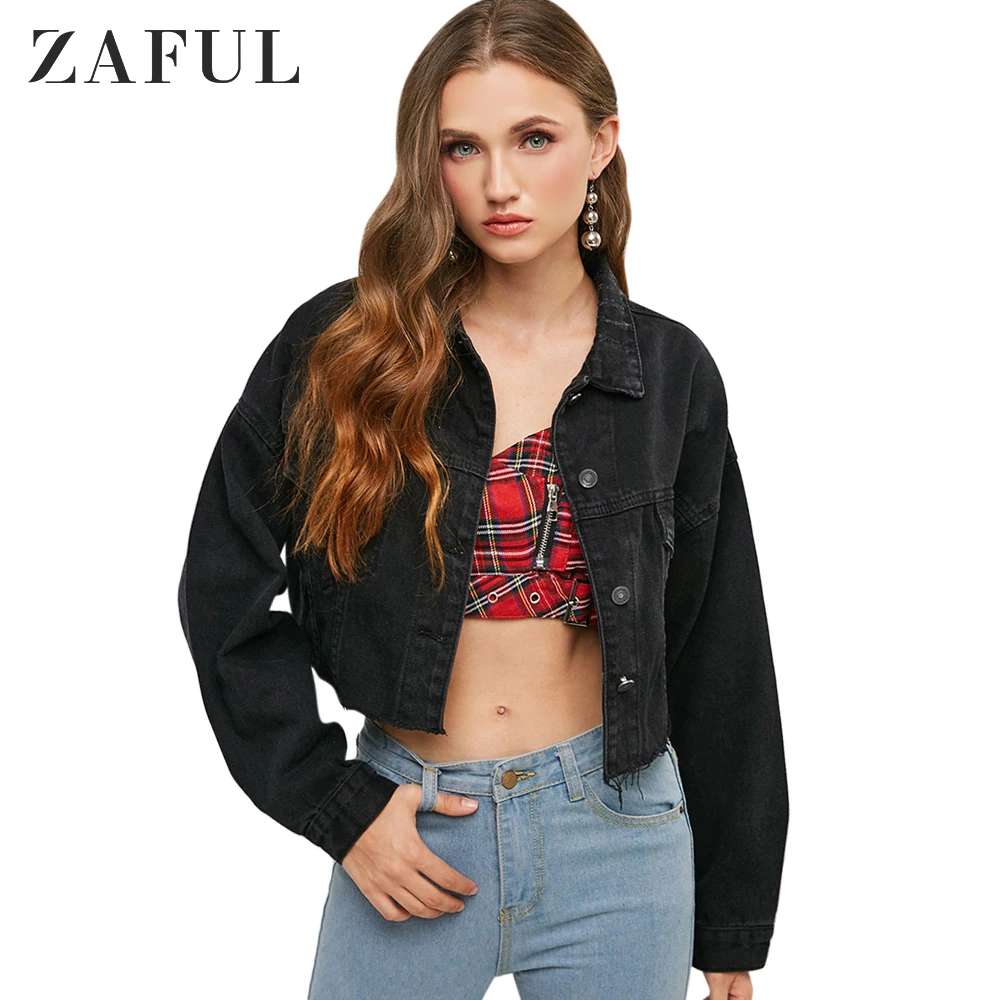 ZAFUL новинка осенняя джинсовая куртка с длинным рукавом заниженным плечом рваная