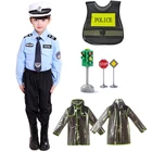 Детская Униформа офицера полиции дорожного движения, костюм для косплея, набор полицейских, одежда для ролевых игр на Хэллоуин, карнавал, вечеринку