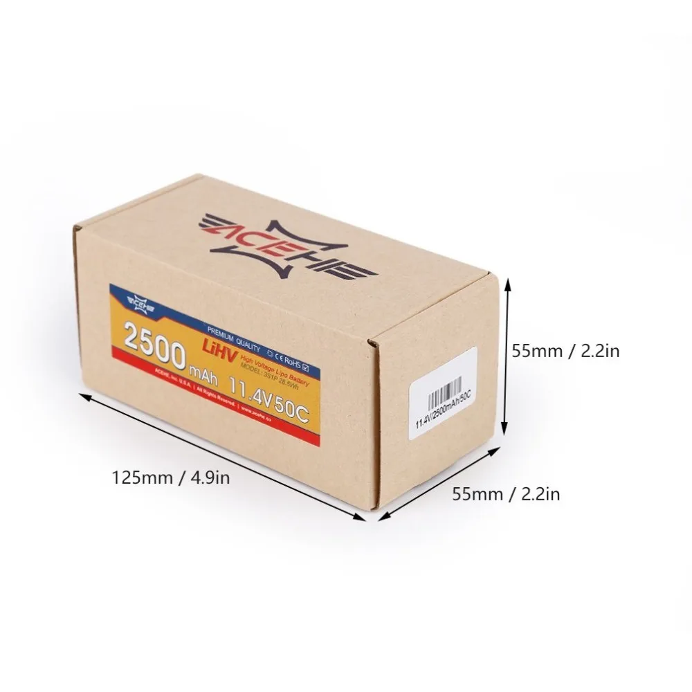 1 шт. ACEHE 11,4 V 2500mAh 50C 3S1P 28,5 WH с XT60 вилкой высокого напряжения Lipo батарея