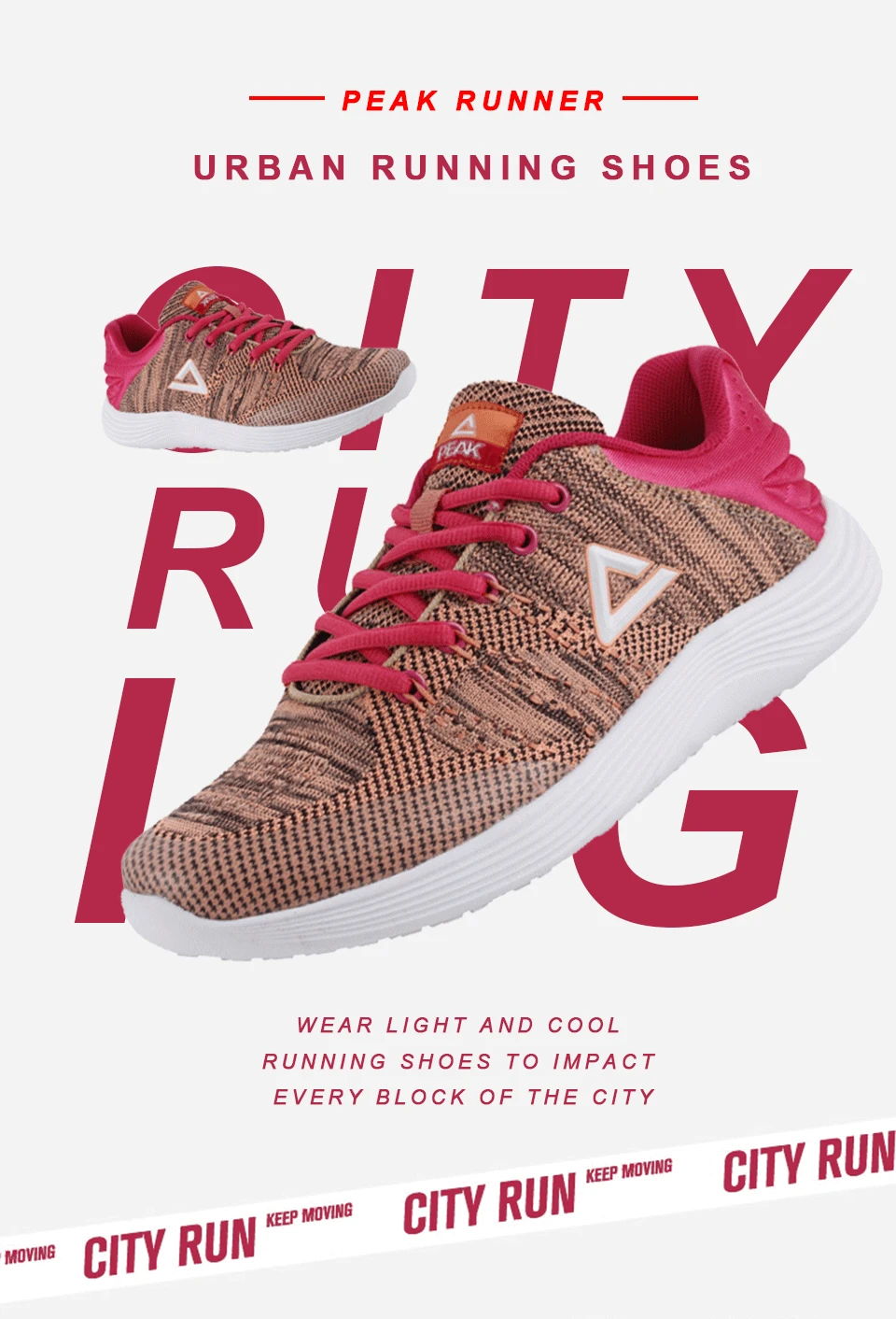 PEAK Running Shoes Light Weight Sneakers Women's Sports Shoes Breathable Stretch Yarns Fitness Sneaker Soft Sole EW7148H