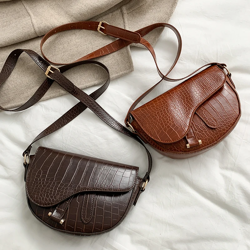 

Women Crossbody Bags Fashion Crocodile Semicircle Saddle Bags PU Leather Shoulder Bags for Female Handbags Designer Sacs Femme