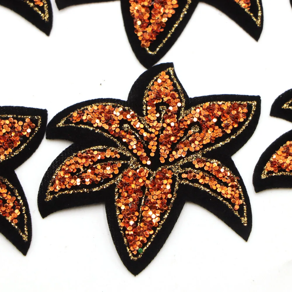 5PCS/lot 6CM ORG Sequin Flowers Patches Iron On Embroidery Rhinestone Applique For Women Kids Clothes Hats Dress Bags |