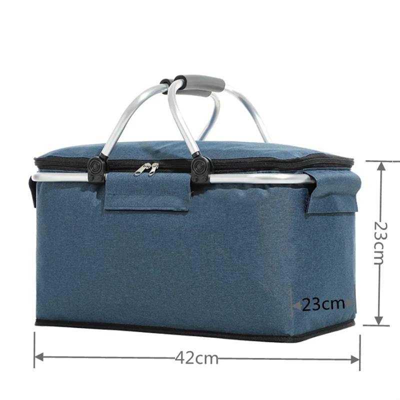 

Picnic Basket Folding Outdoor Food Heat and Cold Preservation Portable Storage Bag Waterproof Fabic Strong Aluminum Bracket