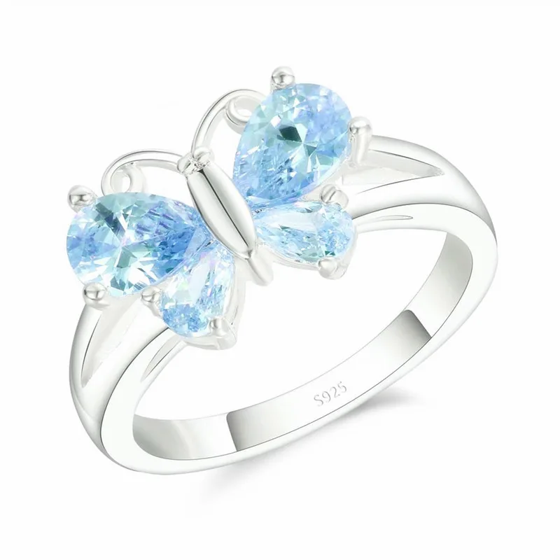 Женское серебряное кольцо с бабочкой 5 цветов вечерние ювелирные изделия