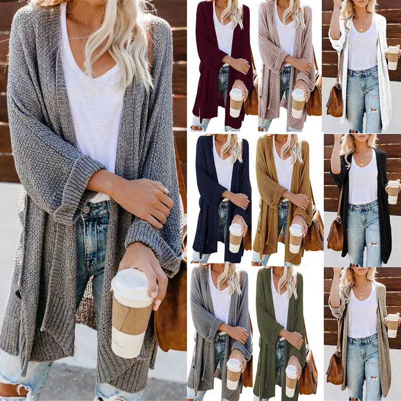 

Elegant Women Cardigan Sweater Coat 2020 Autumn New Fashion Long Sleeve Khaki Red Sweater Tops Woman Clothes