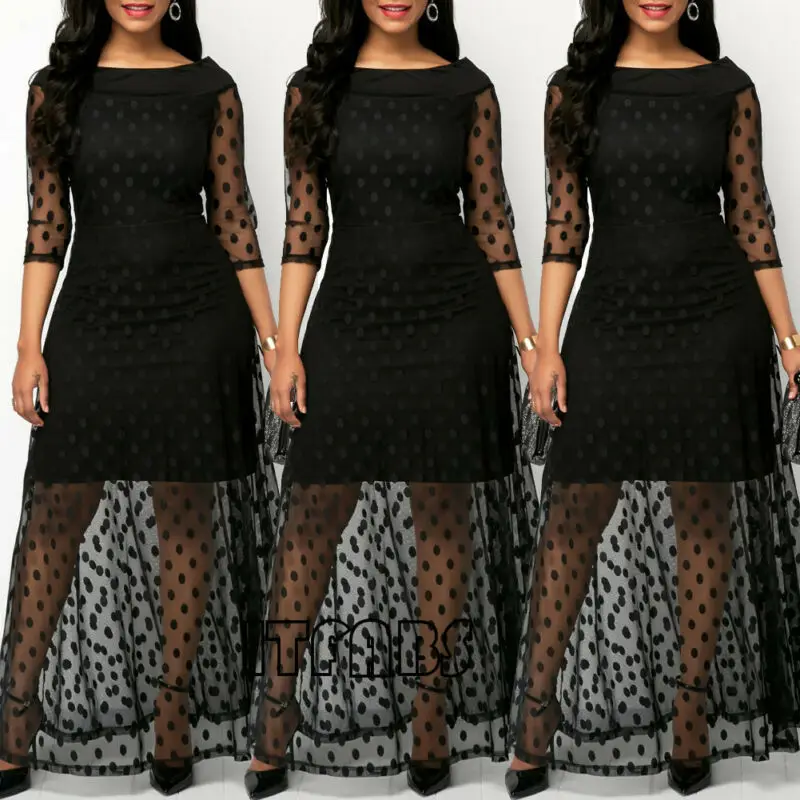 Женское летнее платье в горошек стиле бохо Черное длинное макси вечерние платья