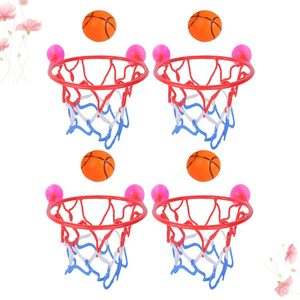 

4PCS Mini Basketball Playset Basketball Hoop and Shower Time Toys Bathroom Supplies for Children Random Blue/Red