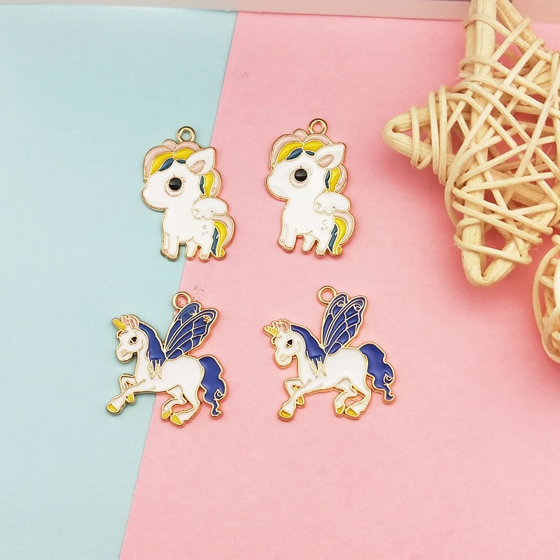 

10pcs/lot Kawaii Cartoon Pegasus Unicorn Enamel Charms Animals Metal Pendants Earring Necklace Finding For DIY Jewelry Accessory