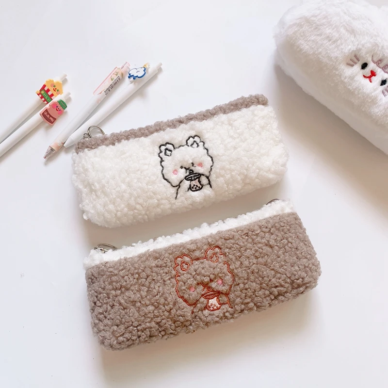 

Милый медведь плюшевый чехол для карандаша Kawaii канцелярские принадлежности портативный Корея коробка для ручек сумки для хранения Чехол д...