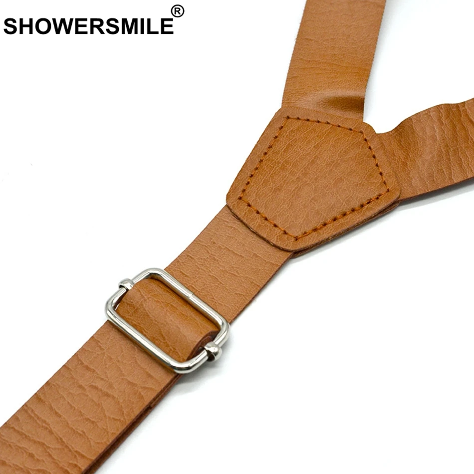 Мужские и женские кожаные подтяжки Shower Smile цвета хаки с галстуком бабочкой