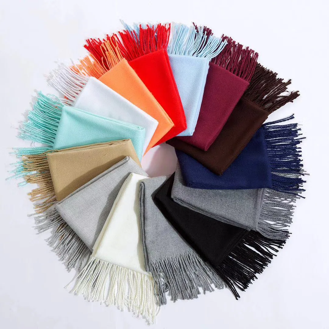 Зимний шарф 2019 роскошный брендовый из пашмины женский плотный однотонный