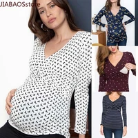 maternity clothes pregnant women v neck cross long sleeve breastfeeding clothing pregnancy t shirt