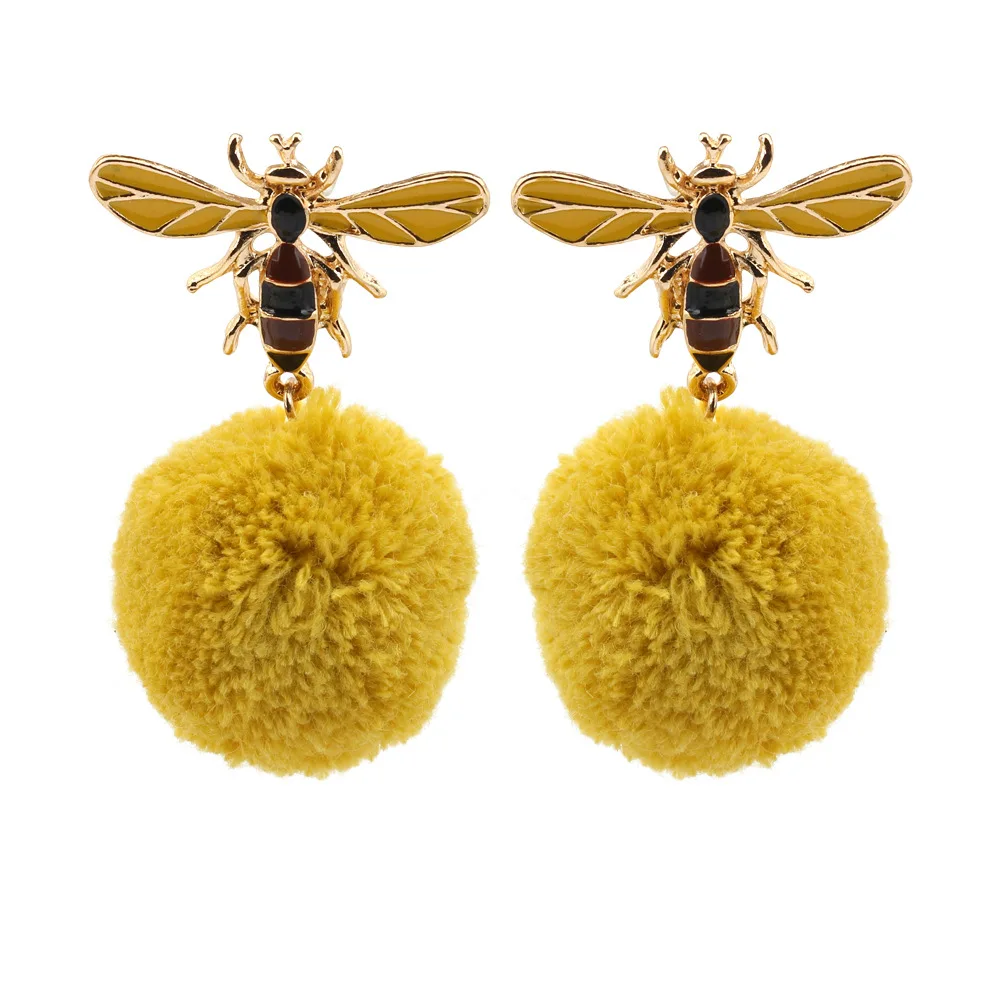 

Hot Sale Bee Ball Sequin Women Earrings Cute Fur Ball Long Tassel Animal Pendant Earring Luxury Charm Jewelry Fashion Statement