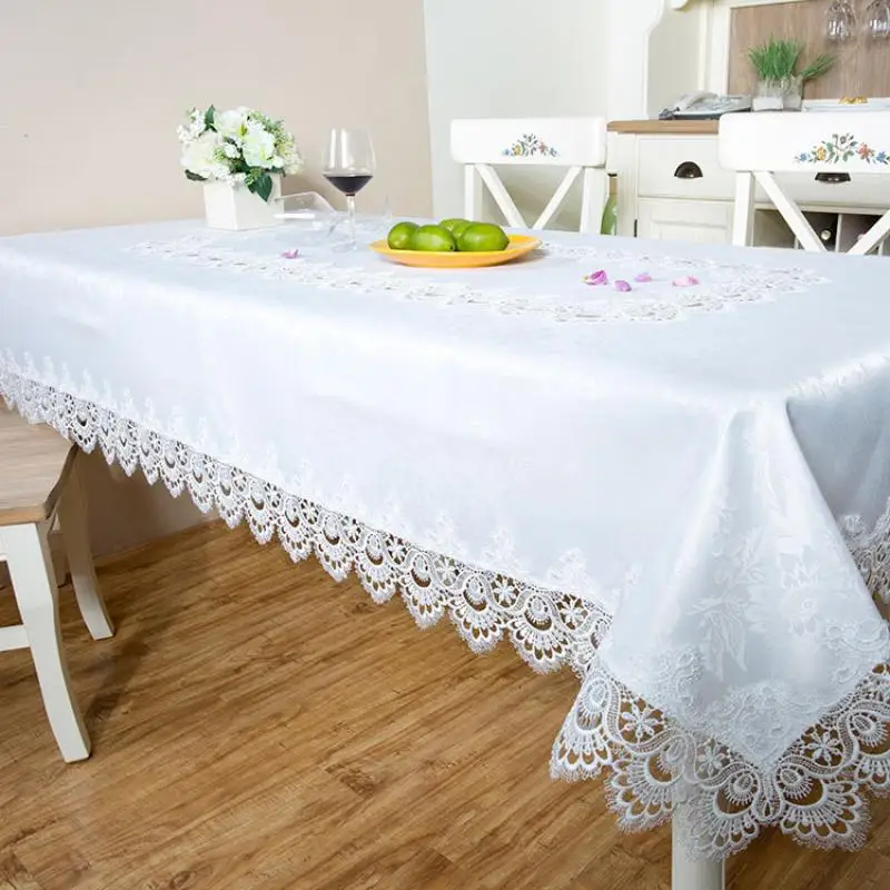 Скатерть кружевная прямоугольная для стола белая Водонепроницаемая скатерть на