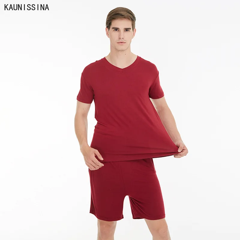 

Men Summer Pajama Set Sleepwear Short Sleeve V-Neck Nightshirts Shorts Loose Pajamas Man Plus Size Nightwear Summer Loungewear