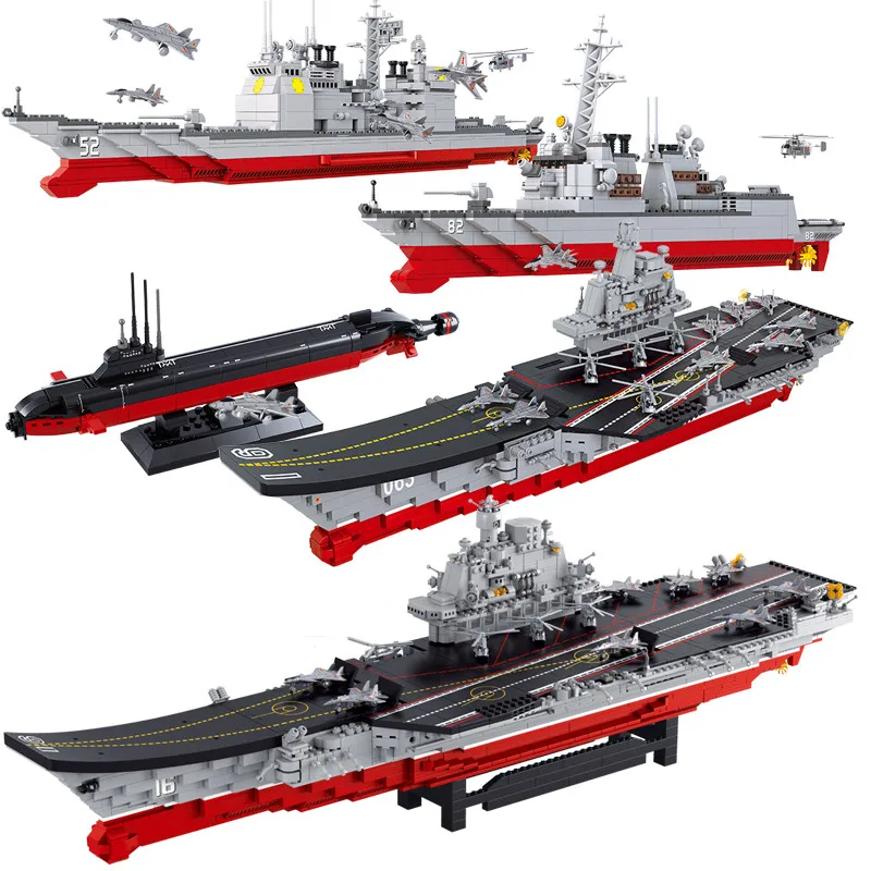 

Military NAVY Aircraft Fighter Helicopters Carrier Warship Battleship Submarine ARMY Building Blocks Kit Bricks Educational Toys