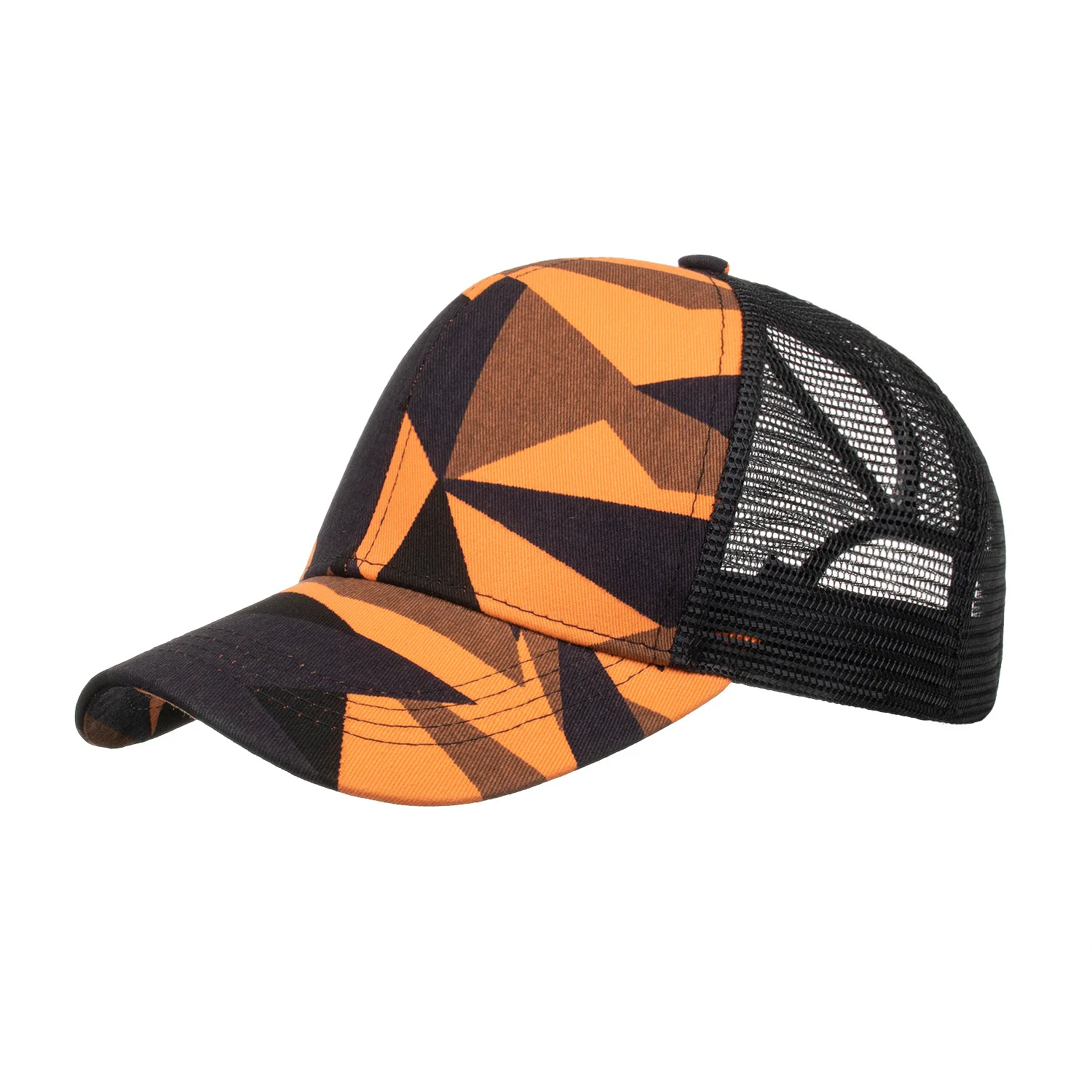 

Spring and Summer New Geometric Pattern Stitching Ponytail Baseball Cap Ponytail Mesh Cap