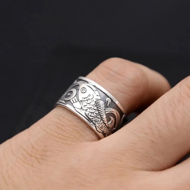 

New Koi Fish Pattern Design Open Ring Fashion Ethnic Minority Men and Women Charm Wearing Ring Wholesale