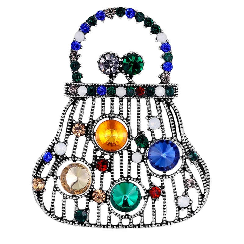 

Rhinestone Handbag Brooch Vintage Fashion Brooches for Women Crystal Jewelry