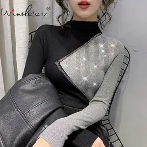 Футболка женская хлопковая, с длинным рукавом, в стиле пэчворк, T01406Y