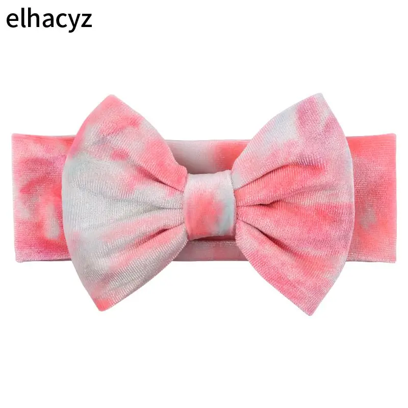 

1PC Tie-dyed Colors Infantile Girls 5'' Soft Velvet Headbands Spring Headbands Kids Big Hair Bow Children Party Hair Accessories