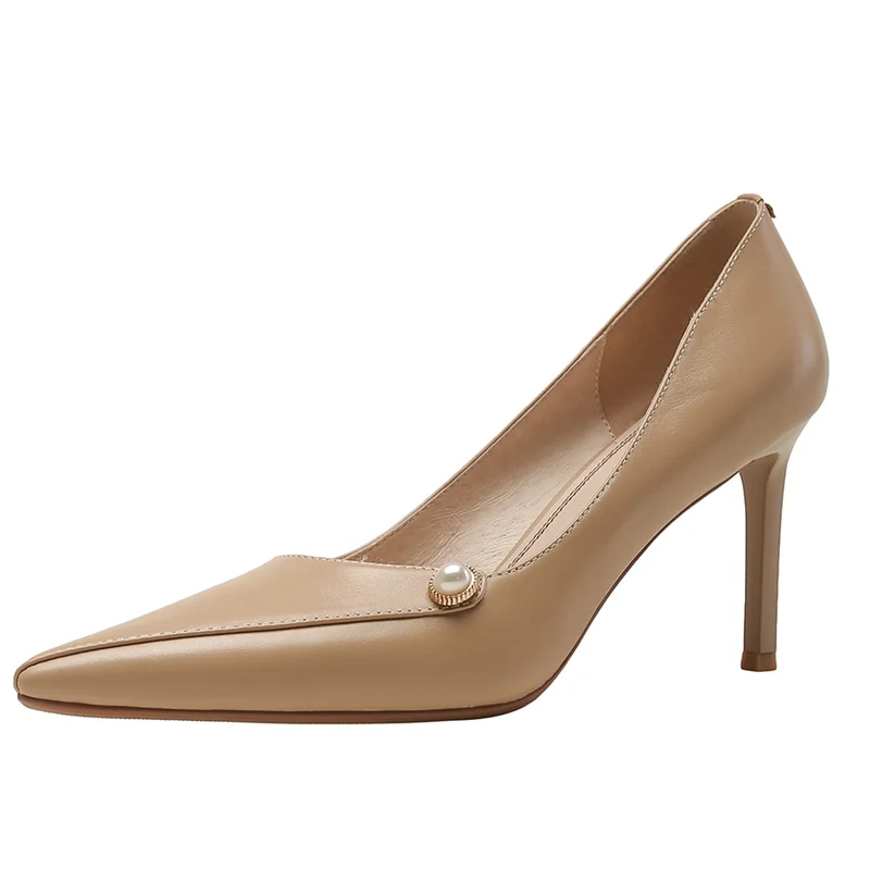 

Туфли-лодочки женские из натуральной кожи, с острым носком, на тонком каблуке, элегантные, 2021