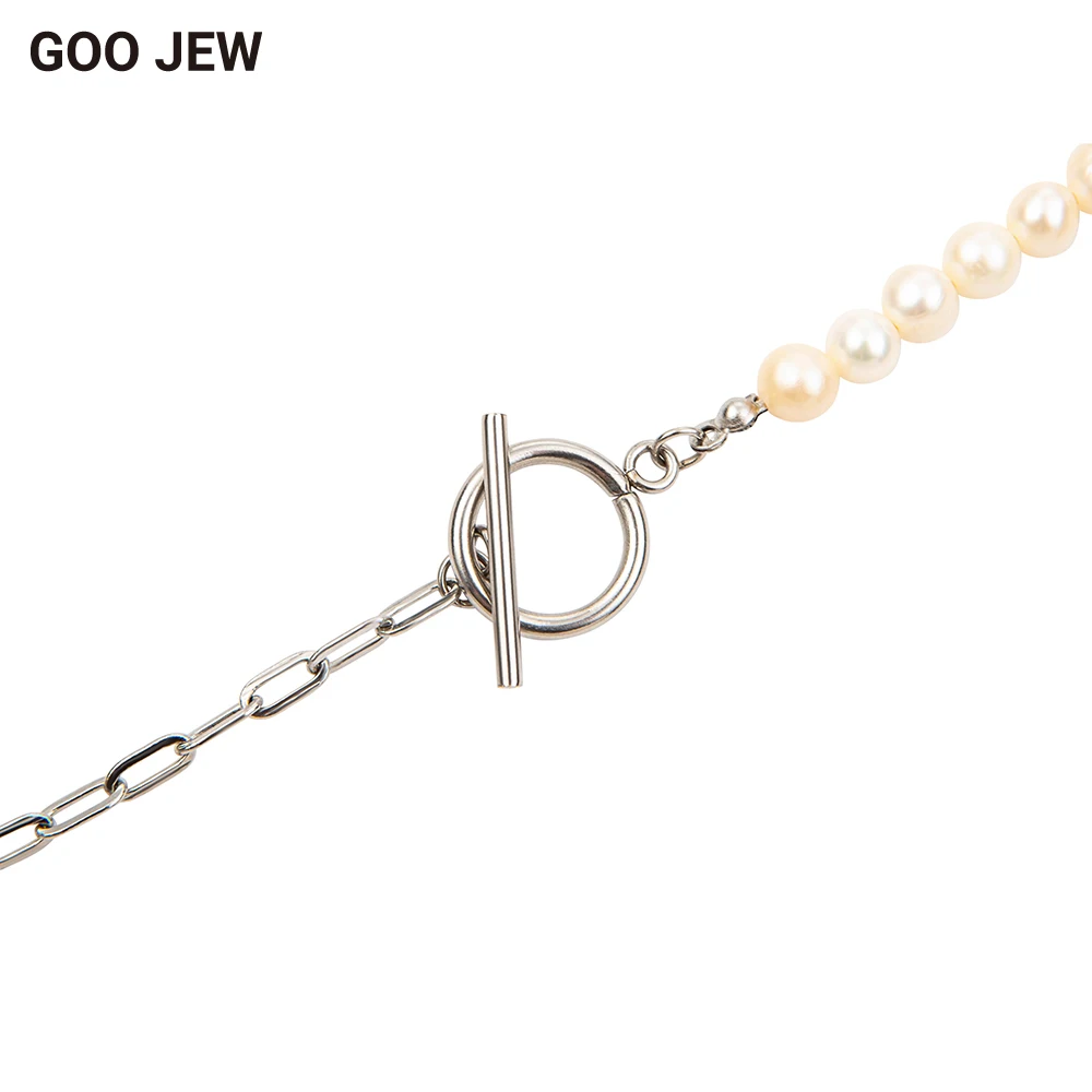 GOO JEW Ожерелье из натурального круглого жемчуга цепочка нержавеющей стали модное