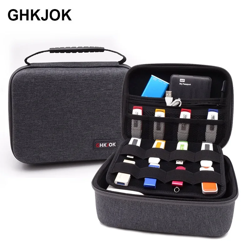 GHKJOK 3,5 дюймов большой кабельный органайзер сумка чехол для переноски можно положить 2 шт HDD USB флэш-накопитель внешний аккумулятор