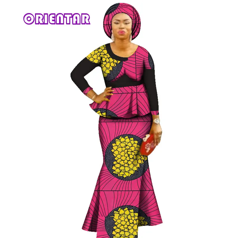 3 Pieces Autumn African Skirts Set Women African Dashiki Tops Skirt Set+Head Scarf Private Custom African Clothing WY2900
