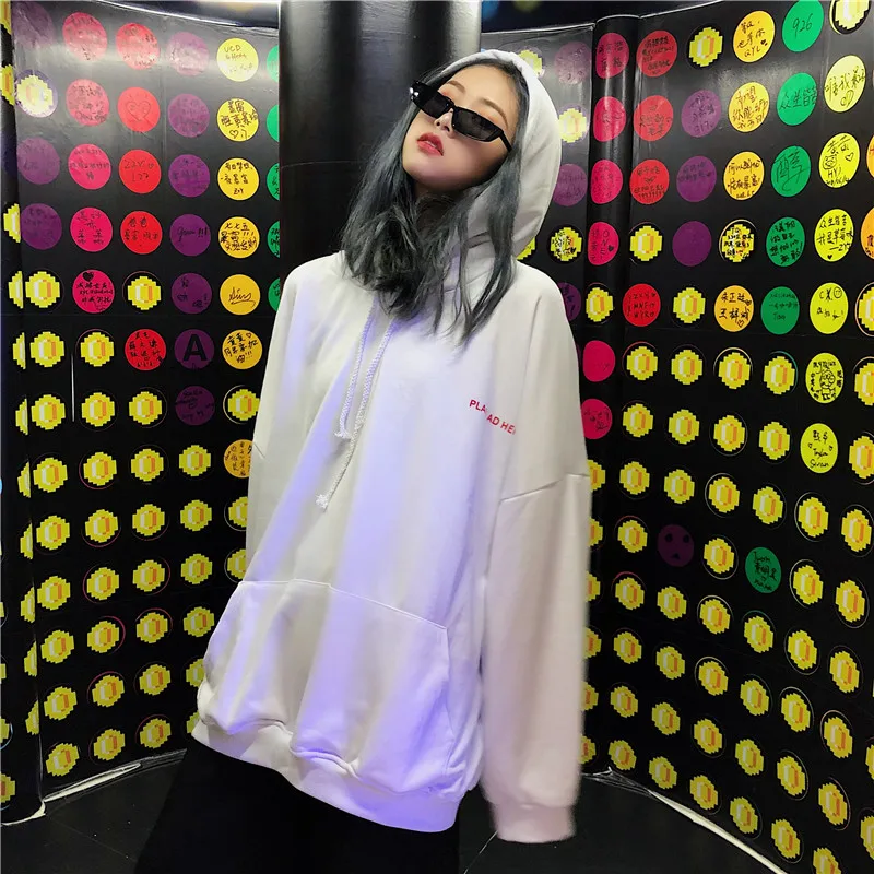 

Hoodies Women Big Size Hooded Letter Printed Female Korean Style Loose Harajuku Ulzzang Long Sleeve Hip Hop Thin Womens Clothes