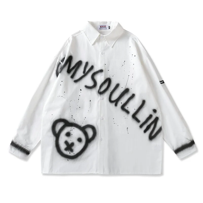 

2021 Men Long Sleeve Shirts Streetwear Graffiti Printing Hip Hop Casual Loose Button Shirts Coat Fashion Harajuku Tops WQ335