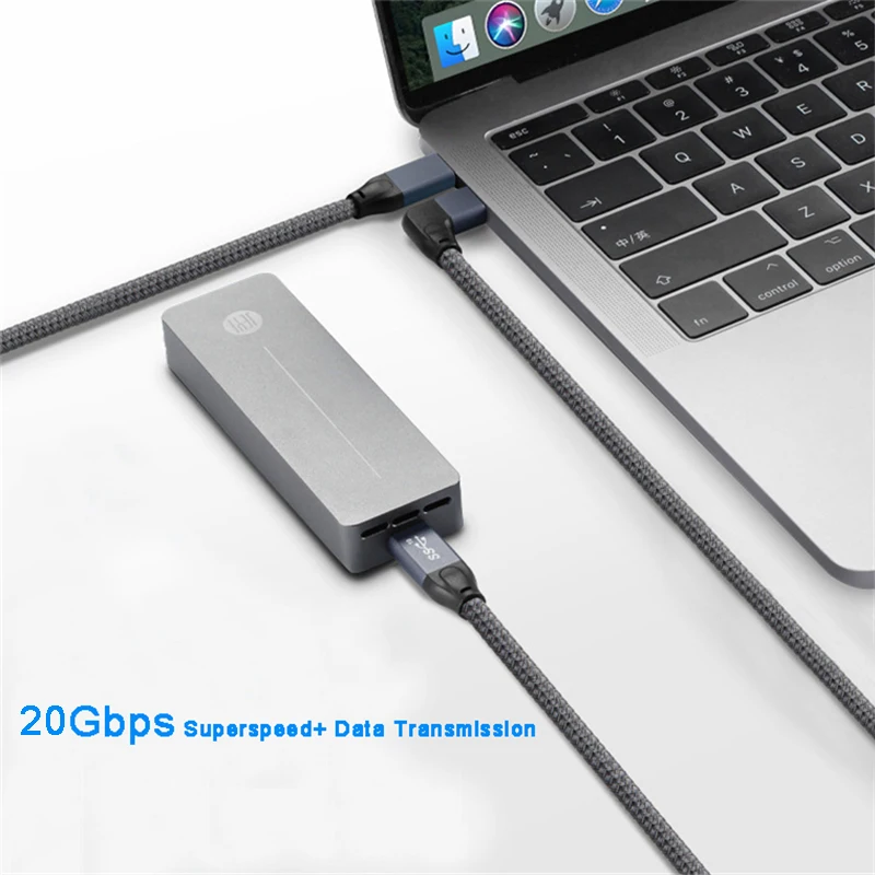 Кабель USB 100 Вт PD 5A изогнутый штекер-штекер Type-C 4K при 60 Гц 20 Гбит/с USB-C Gen 2 шнур для