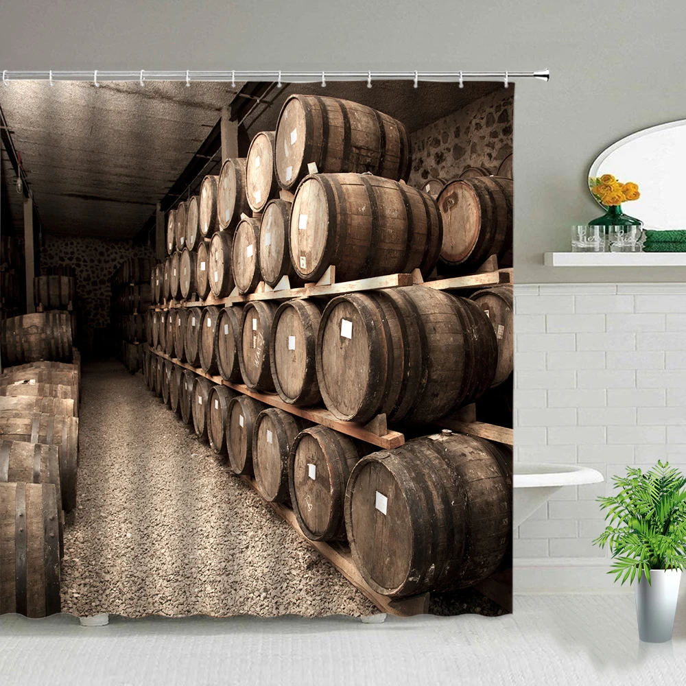 

West Country Shower Curtain Farm Wooden House European Style Scenery Garden Background Wall Hanging Curtains Waterproof Fabric