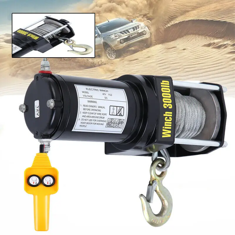 Электрическая Лебедка 12 В 3000 фунтов синтетический трос буксировочный прицеп
