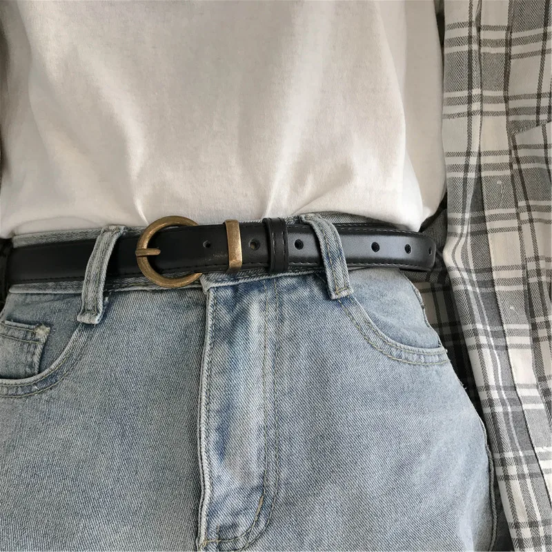 

Distressed Retro Belt Women's Simple All-Match Korean Style Student Black Trendy Personality Small Pants Belt Men's Thin