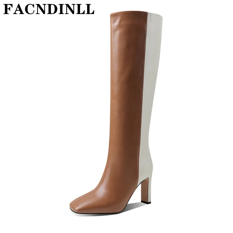 

Женские теплые сапоги на высоком каблуке, черные повседневные сапоги до колена с квадратным носком, Осень-зима 2021