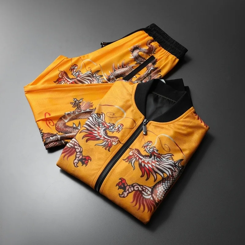 Роскошная Осенняя толстовка с золотым Драконом для мужчин Conjunto Deportivo Hombre Ensemble Homme