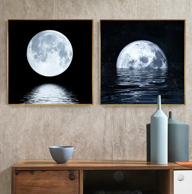 Картина на холсте Космос астронавт планета картина с лунным затмением