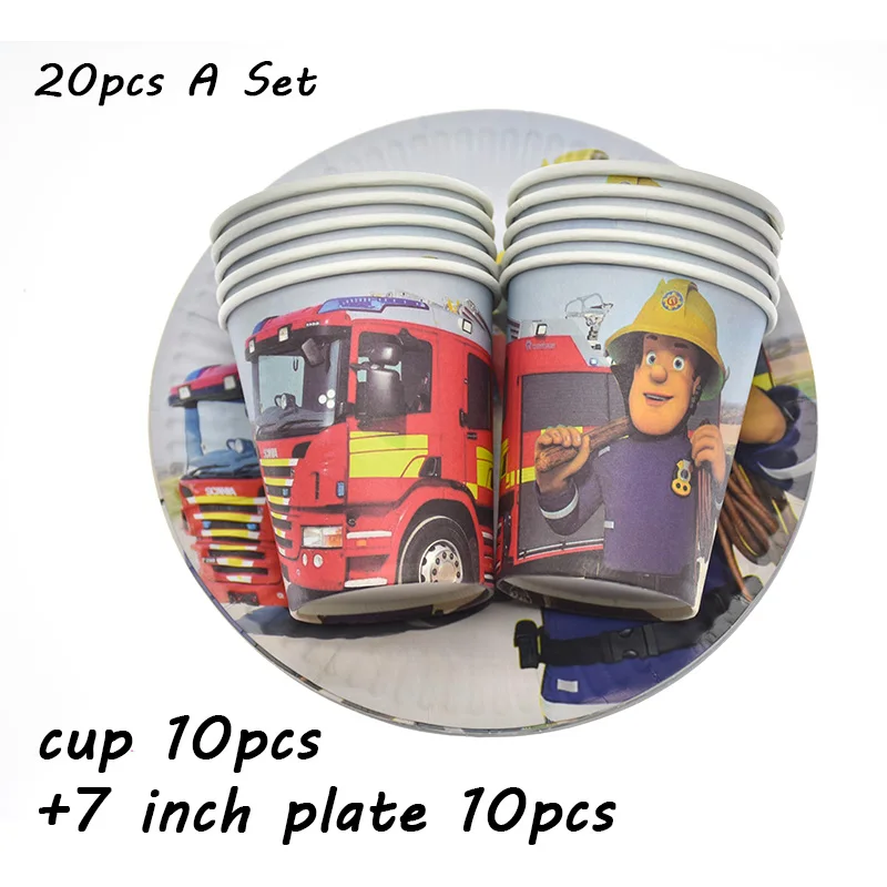 С рисунками из мультфильма Пожарный Сэм одноразовая посуда Baby Shower детский