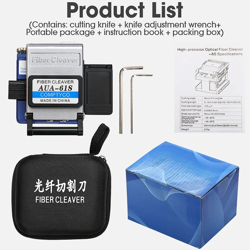 COMPTYCO AUA-61S High Precision Fiber Cleaver FTTH Fiber Cable Cutting Knife Tools 16 Surface Blade With Waste Fiber Box