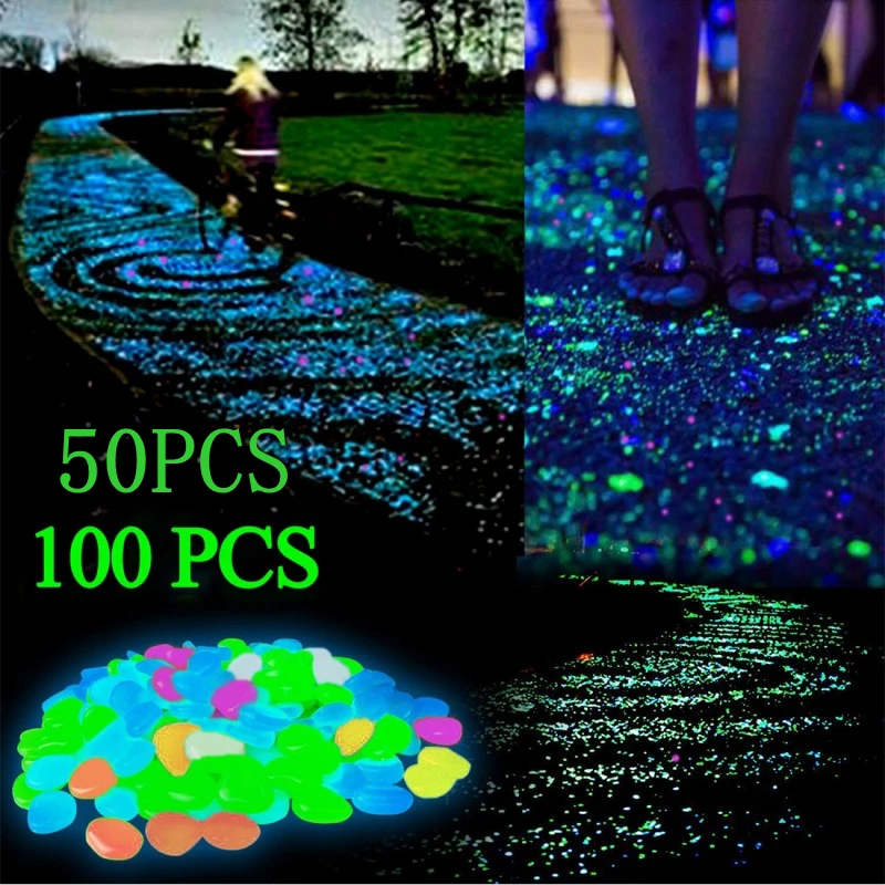 

100Pcs Garden Luminous Glowing Stone Pebble Glow Dark Garden Stones Rocks for Walkways Garden Path Fish Tank Decor 10 Colors