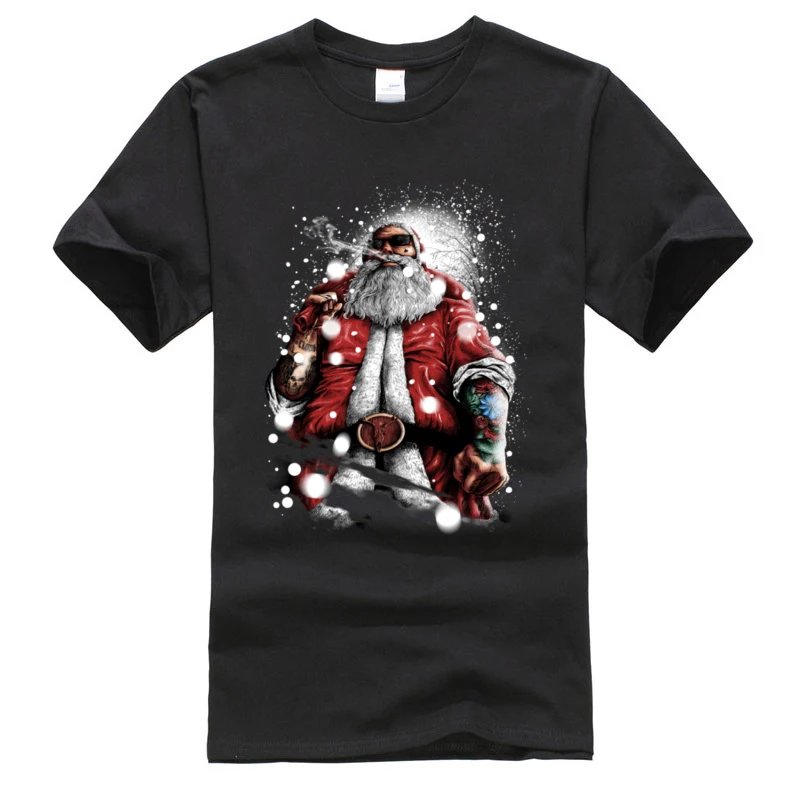 Мужская хлопковая футболка с круглым вырезом и принтом Деда Мороза | одежда