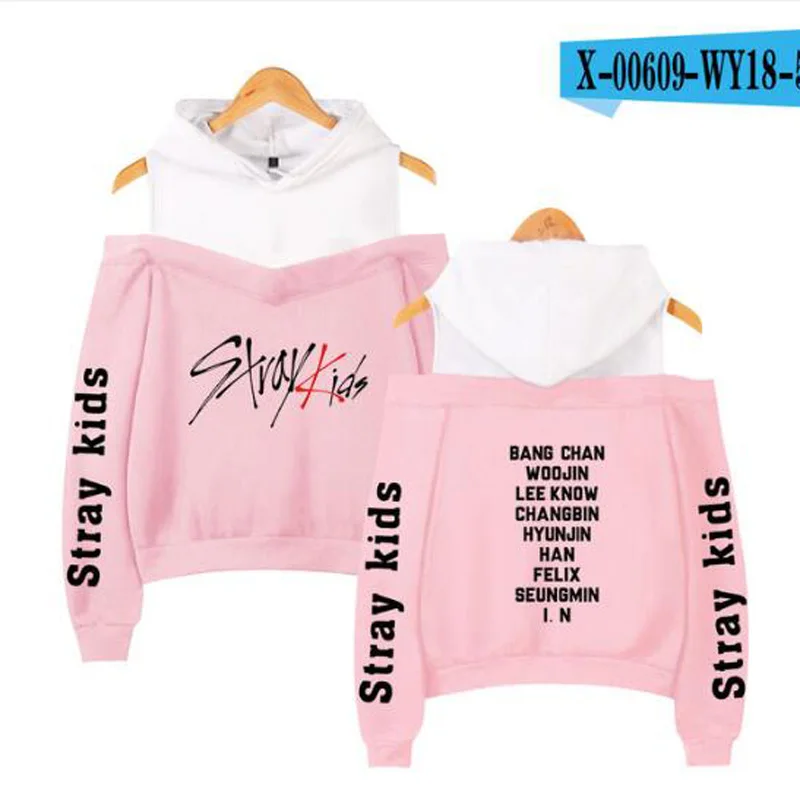

Fashion KPOP Stray Kids Hoodie Women Long Sleeve Off-Shoulder Hooded Sweatshirts Harajuku Tracksuit Streetwear Clothing