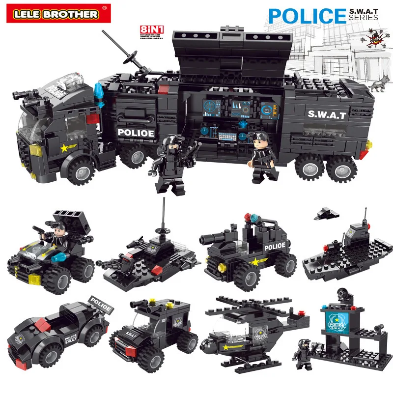 

Children's puzzle toys 8522 military series building blocks Black flying dragon special police command car boys' toys