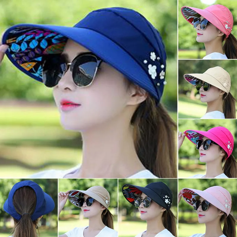 

2021 Fashion Ladies Leaf Pearl Printing Style Foldable Summer Outdoor Sun Protection Sun Hat Comfortable High Quality Hat