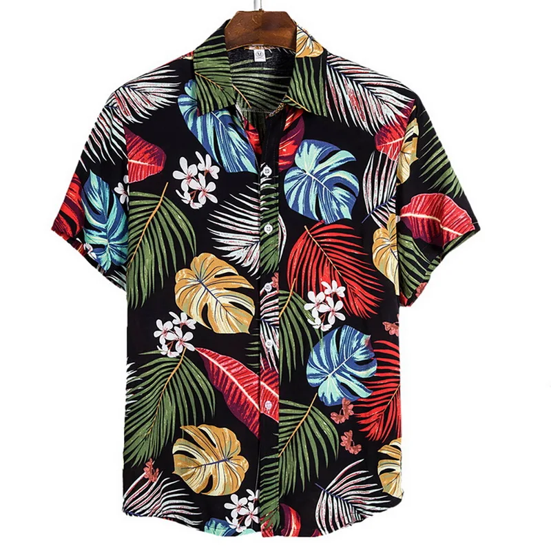 

Гавайская рубашка мужская с коротким рукавом, Пляжная блузка в стиле Харадзюку, Повседневная Свободная рубашка для серфинга, лето