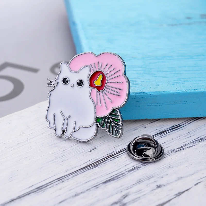 Брошь на палец с изображением кошки животного белого кота клубники булавки