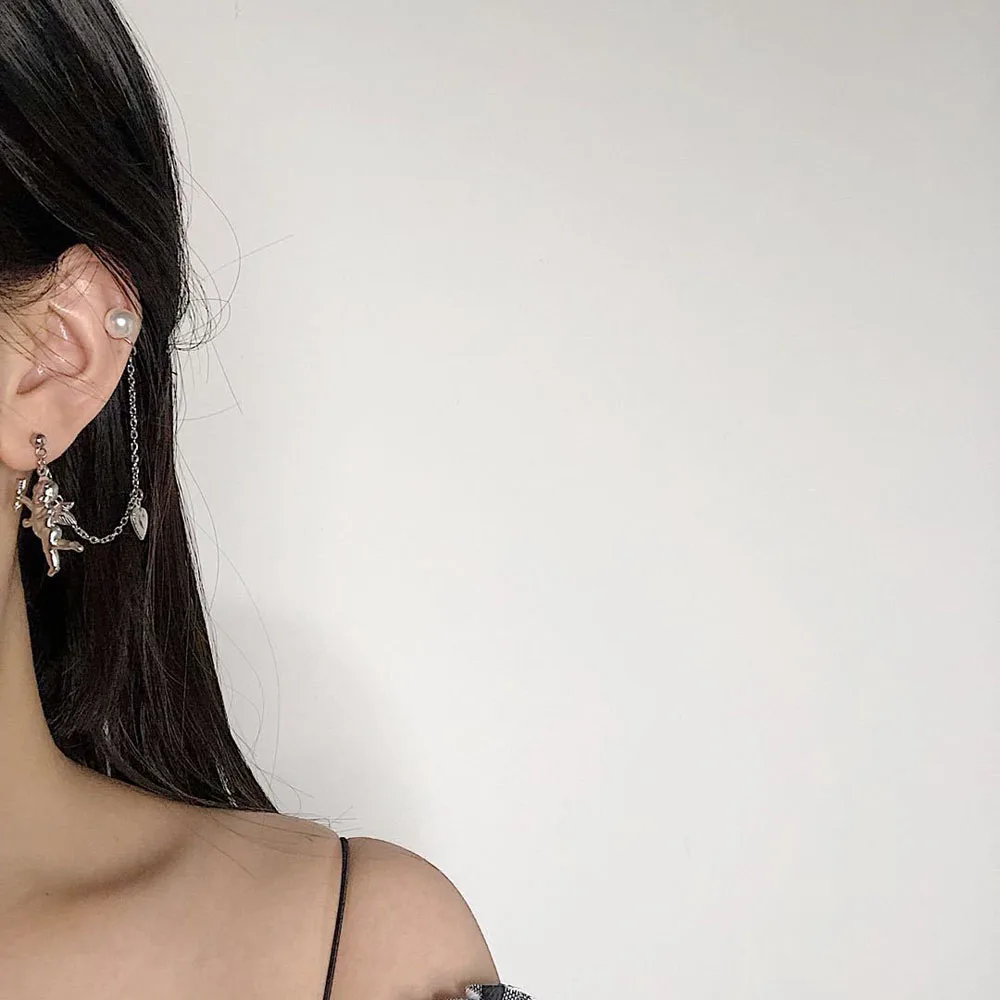 Креативные Индивидуальные женские серьги с сердцем ангелом купидоном жемчужной